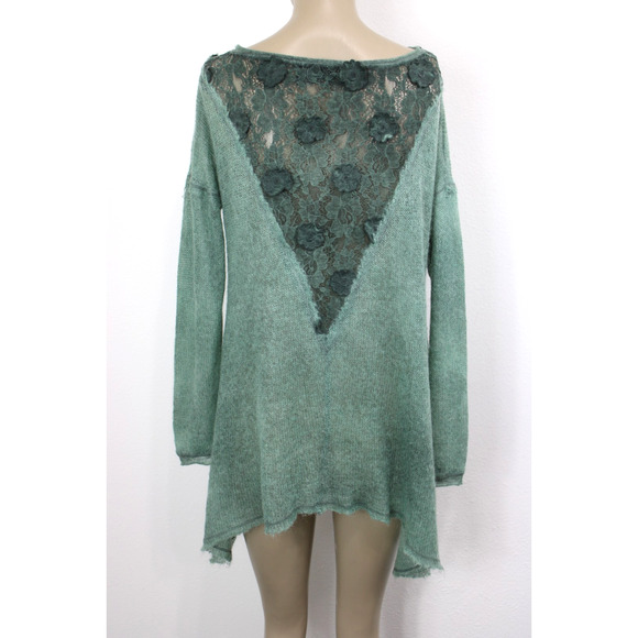 Kosmika Womens OS Sweater Pullover Open Knit Green Mohair Blend Italy - Picture 4 of 8